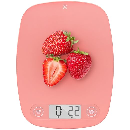 Greater Goods Food Scale – Digital Kitchen Scale, 1g Precision, Easy-Tare & Quick Conversion, Slim Compact Design, Durable & Portable | Ideal for Cooking, Baking & Meal Prep (Coral Pink)
