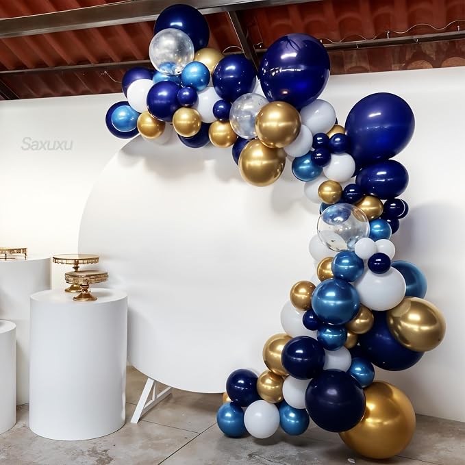 Blue And Gold Balloon Arch Kit, Blue Gold Balloons Garland Arch Kit, Navy Royal Metallic Confetti Balloons For Boy Men Birthday Father's Day Graduation Party Wedding Baby Shower Decorations