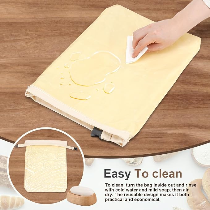 Beeswax Bread Bags,XL Reusable Linen Cotton Sourdough Bread Bag with Sealing Zip for Homemade Bread to Keep Fresh, 2 Pack