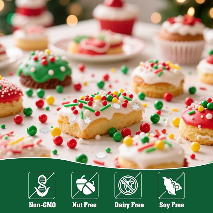 Twisweet Christmas Sprinkles, Red Green White Pearls for Cake Decorating, Edible Snow Flower Sugar Sprinkles for Baking, Candy Pearls Jimmies Mix, Cake Topper Ice Cream Cupcake Cookie Toppings Dessert Decorations, Christmas Winter Party Supplies (130g/...