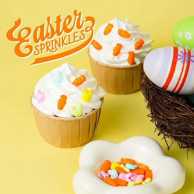 Edible Bunny & Carrot Sprinkles for Cake Decorations, 3.52oz Easter Sprinkles for Cupcakes Topper Baking Cookies Easter Spring Party Supplies Birthday Celebrations
