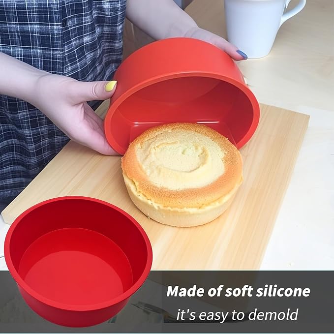 UOUYOO 6 inch cake pan Silicone mini smash cake pans nonstick Round small muffin pan for baking cake, quiche, deep dish pizza, flan(2 pcs)