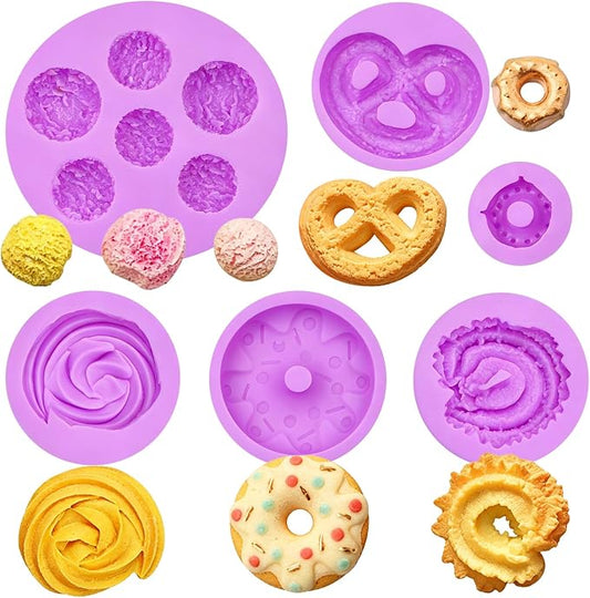 Cookies Chocolate Silicone Molds 6 Packs Donut Candy Mini Waffle Cookie Cream Molds for Cake Decoration Cupcake Toppers Jelly Butter Resin Clay
