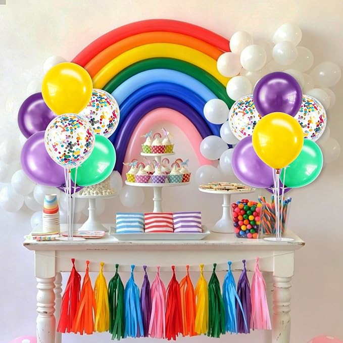 TONIFUL 4 Set Metallic Purple Teal Yellow Balloon Centerpieces for Table,Balloon Stand Kit for Kid Party Decor,Birthday Decorations Anniversary Magic Engagement Party Decoration