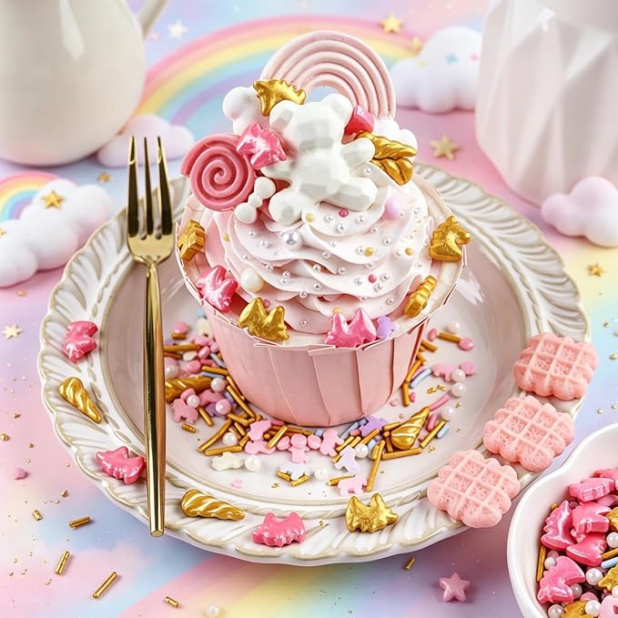 Unicorn Sprinkles for Cake Decorating – Edible Gold Unicorn Horn, Pastel Confetti & Jimmies Sprinkles Mix for Cupcakes, Ice Cream & Birthday Dessert Toppers