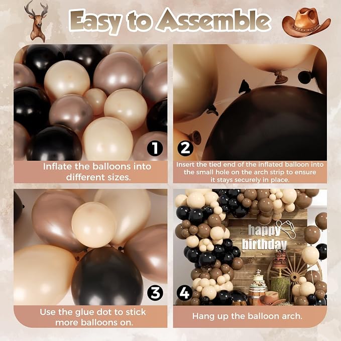Black and Brown Balloon Garland Arch Kit 168pcs Different Size Western Balloon Arch for Boy First Rodeo Fiesta Party Wild West Country Birthday Cowboy Baby Shower Gender Reveal Party Decor