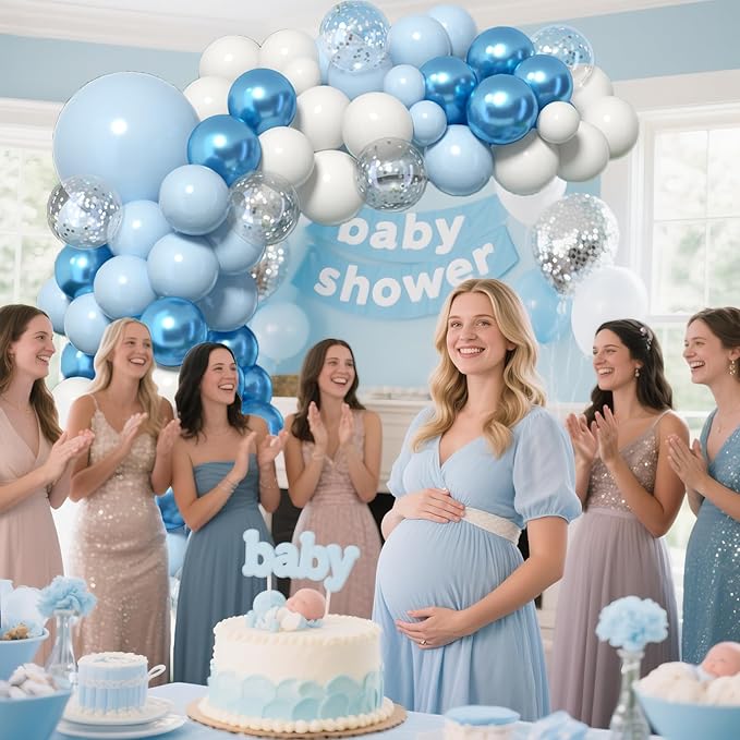 Blue Balloons Garland Arch kit, Blue White Silver Winter Balloon Arch Kit for Winter Wonderland Baby Shower Birthday Bridal Shower Wedding Snow Party Back to School Decorations