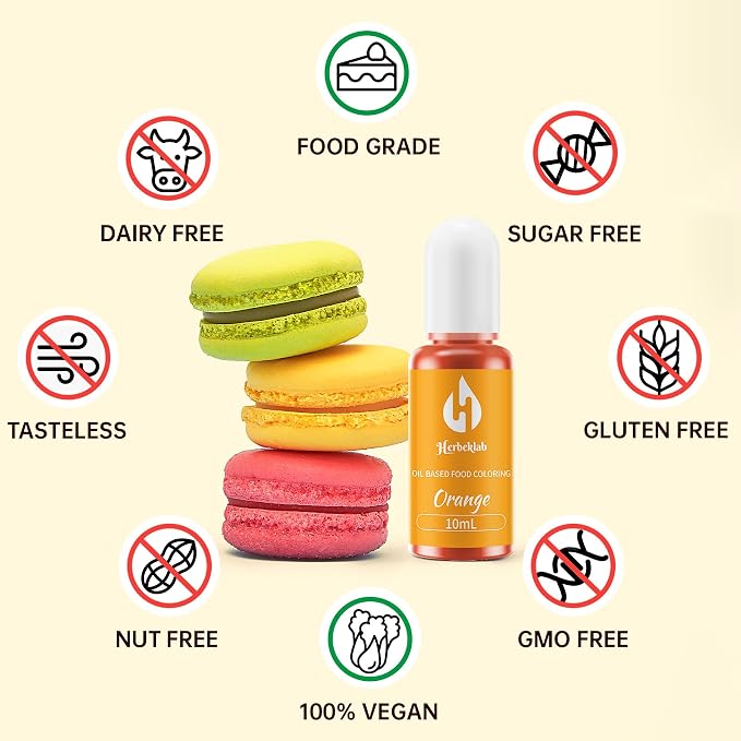 Oil Based Food Coloring for Chocolate Herbeklab 6 Colors x 10 ml Colorful Concentrated Oil Food Coloring for Candy Melts, Cake Pops, Strawberries - 6 Colorful