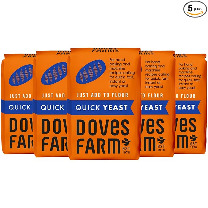 Doves Farm Quick Yeast 4.41 oz (Pack of 5) - Fast Acting Gluten Free Yeast for Baking Bread, Pizza Dough, Rolls | For Hand Baking and Bread Machine | Quick, Fast, Instant, Rapid Rise Leavening Agent