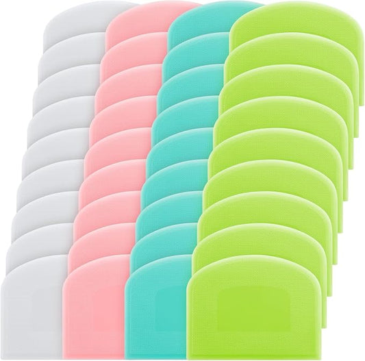 Thyle 36 Pcs Plastic Dough Scraper Set Bowl Multipurpose Dough Cutter Flexible Scraper Spatula for Kitchen Baking Tool Cake Bread Pizza Food Pastry Icing Fondant, White, Pink, Green and Blue