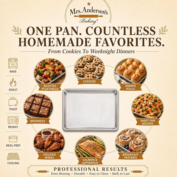 Mrs. Anderson’s Baking Quarter Sheet Pan, 9.5-Inches x 13-Inches, Heavyweight Commercial Grade 19-Gauge Aluminum