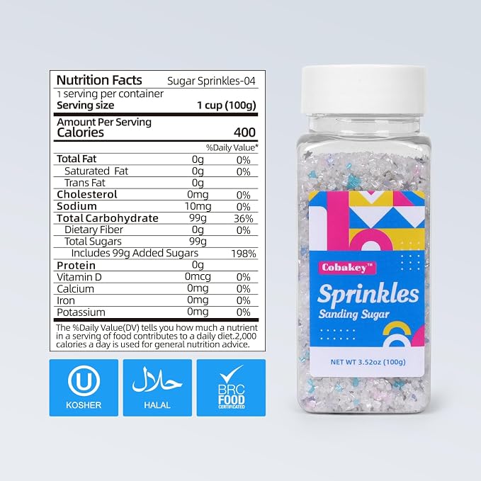 White Sanding Sugar Edible Silver Glitter Stars Mix, Edible Sugar Sprinkles for Cake Decorating, Sparkling Edible Sanding Sugar for Cupcake Toppers Cookie Decorations For Wedding Party Celebrations 3.5oz (mermaid)