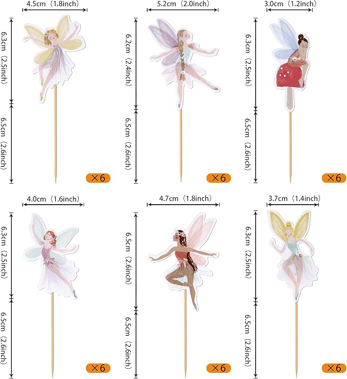 Rsstarxi 36 Pack Fairy Cupcake Toppers, Fairy Party Decorations, Wing Angel Flower Fairy Birthday Cupcake Picks for Baby Shower Birthday Wedding Fairy Party Cake Decorations