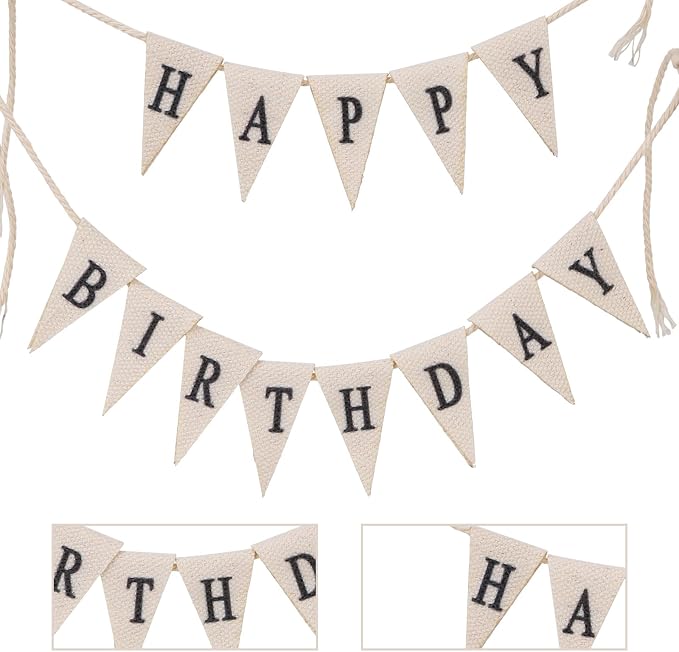 Happy Birthday Flag Banner Cake Topper, Handmade Pennant & Sunflower Garland Birthday Cake Flag Decoration for Party Decorations Supplies