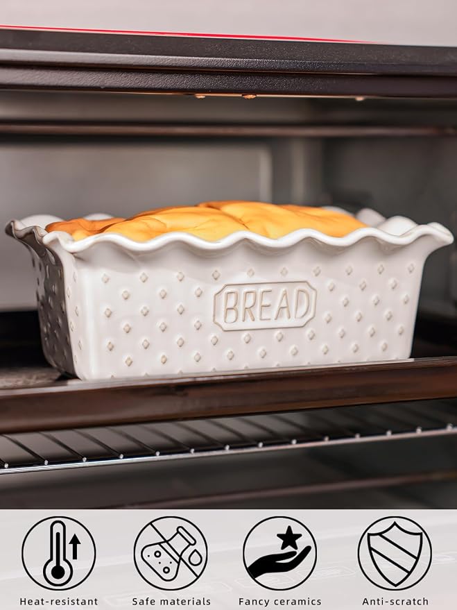 Ceramic Loaf Pan for Baking Bread, 9"X5" Bread Pans (Vintage White)
