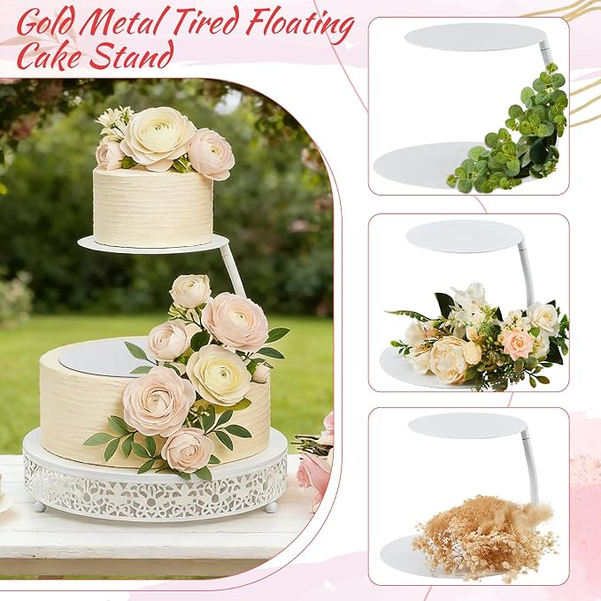 LemonRoad 2 Piece White Floating Cake Stand Spacer Separator, 6 8 12 Tiered Wedding Cake Stand Round Dessert Display for Birthday Centerpiece Anniversary Party Table Display Decoration(Classic)