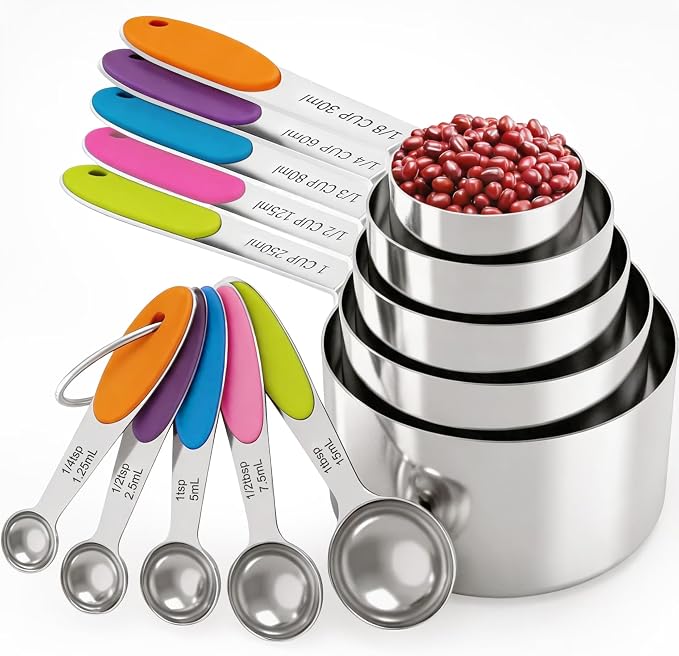 10Pcs Stainless Steel Measuring Cups & Spoons Set, Non-Slip