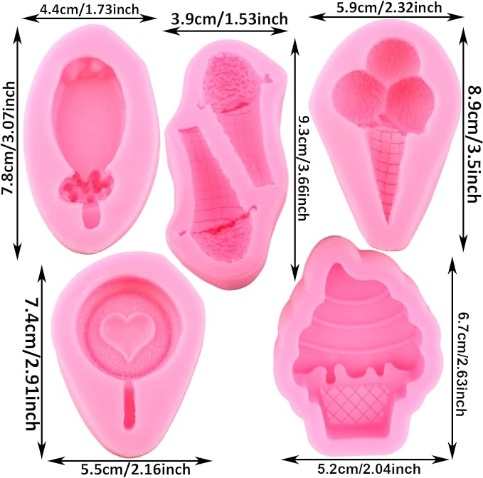 Mujiang Mini Summer Ice Cream Cone Popsicle Silicone Mold For Baby Birthday Cake Decorating Cupcake Candy Clay Chocolate Gum Paste Set Of 5