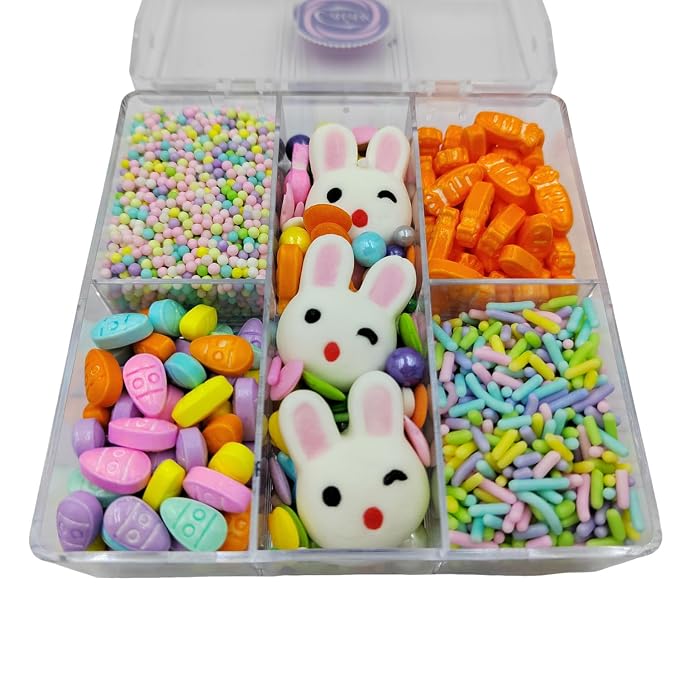 Easter Sprinkles for Cupcakes, Edible Carrot Easter Egg Sprinkles with Sugar Pearls Jimmies Nonpareils and 3 Pieces Bunnys for Cake Decorating Baking Cookies Cupcake Topper