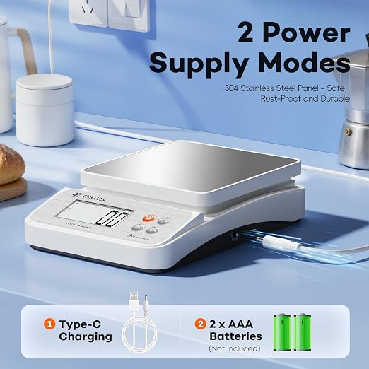 Large Kitchen Scale 5kg/11lbx0.1g Waterproof Digital Food Scale for Kitchen Rechargeable Food Weighing Scale Grams and Ounces with LCD Display USB Cord for Baking Cooking Weight Loss Meal Prep