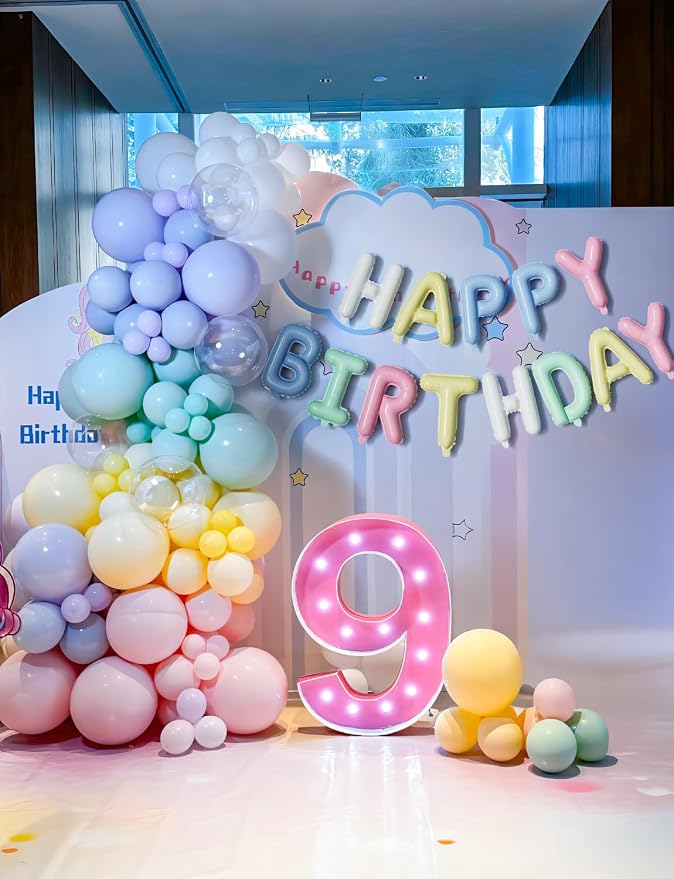 Pastel Birthday Decorations, Pastel Balloons with Happy Birthday Balloon Banner, Macaron Balloons,Cloud Latex Balloon for Women Girls Boys Party Supplies(84Pcs)