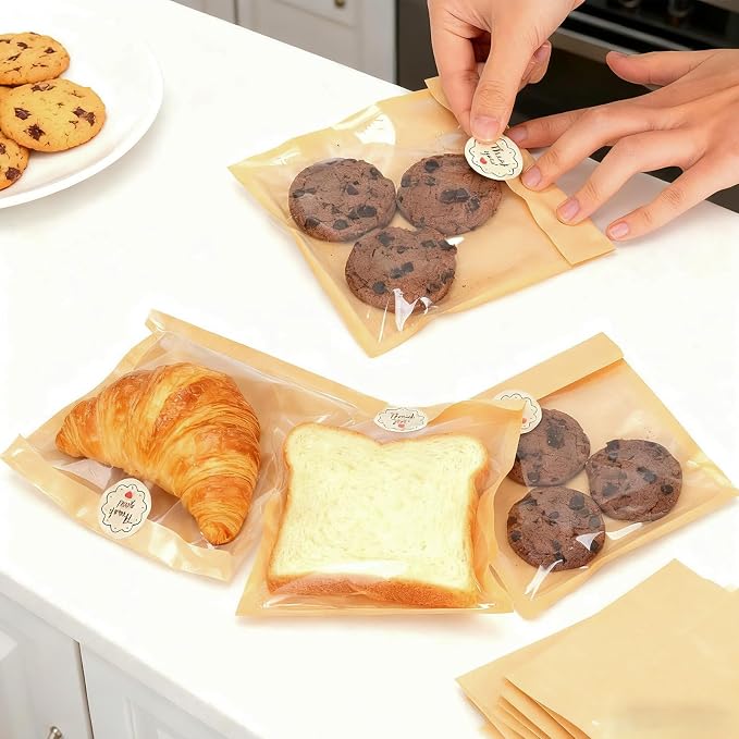 100Pcs Cookie Bags with Seal, Premium Cookie Packaging Bag with Clear Window, Heat Seal Bakery Bags for Baked Goods, Cake Slice, Donut, Pastry and Treat by SFIUYLB