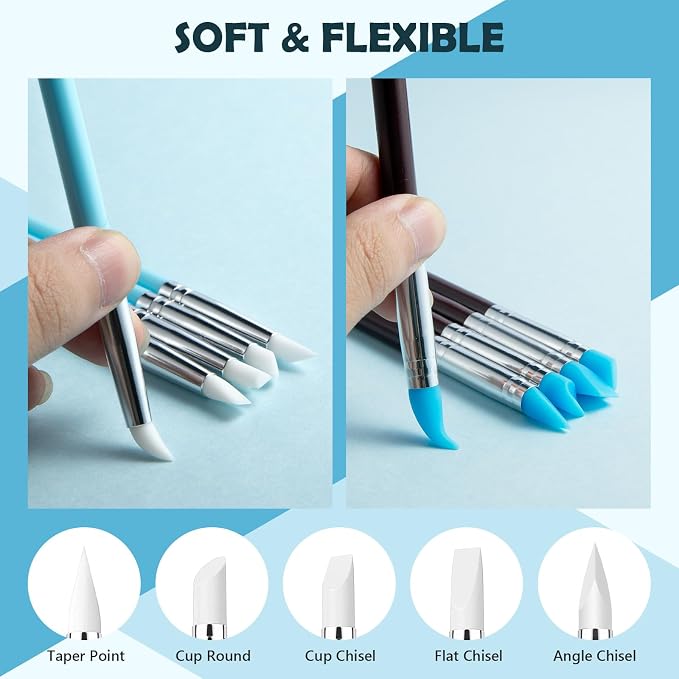 EUOCENK 14PCS Silicone Clay Sculpting Tool, Ball Stylus Clay Tools, Clay Shaper Brushes for Modeling, Dotting, Polymer Clay, Pottery Crafts, Nail Art, Rock, Blending, Drawing, Air Dry Clay, Ceramics