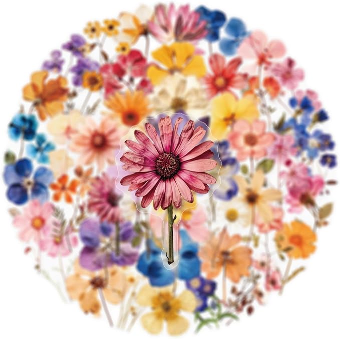 Transparent Flora Stickers,50PCS Vintage Aesthetic Flowers Sticker for Scrapbooks Travel Journal, Vinyl Waterproof for Water Bottles Laptop Phone Scrapbook Supplies DIY Crafts (colourful-B15)