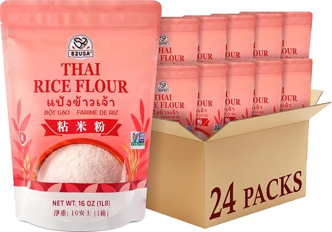 52USA Thai Rice Flour 16 oz*24 (1 Pound*24), Rice Flour for Baking or Cooking, Product of THAILAND, All Natural White Rice Flour, 1 Box
