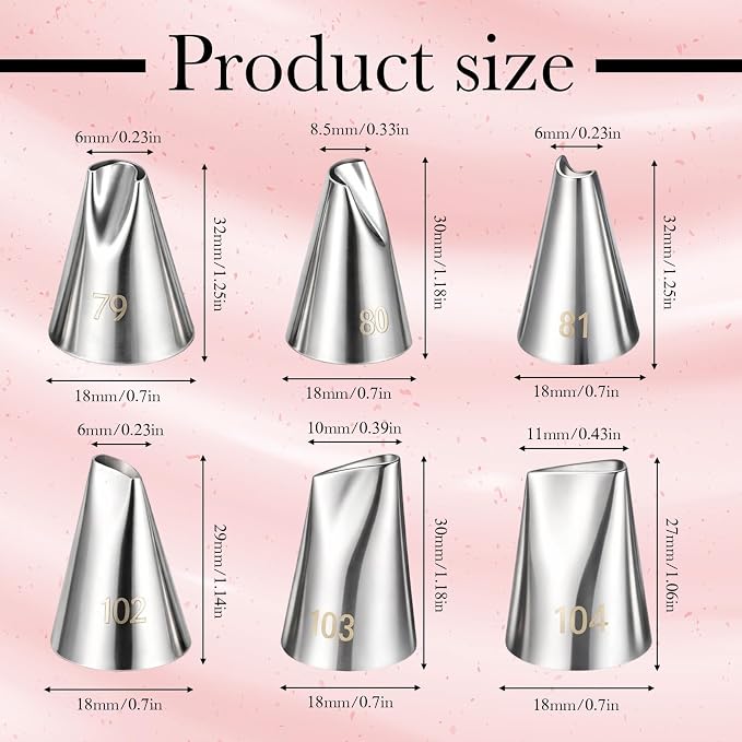 6Pcs 79 80 81 102 103 104 Cake Piping Tips, Cake Decorating Supplies Piping Tips