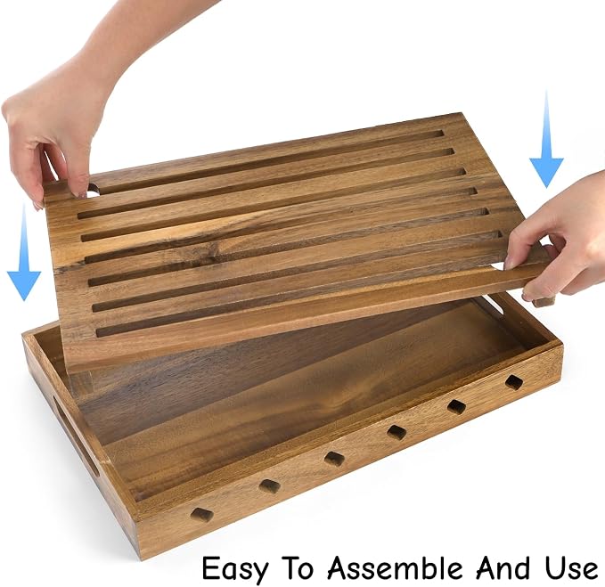 Goaste Wood Bread Cutting Board with Crumb Catcher, 15 Inch Bread Slicer Board with Crumb Holder Tray, Premium Natural Chopping Board for Bagels Sourdough Homemade Loaves, Double as Bread Serving Tray