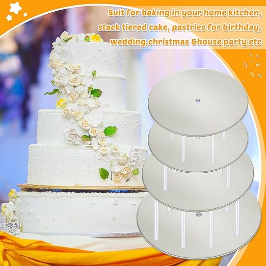 Boao 112 Pieces Cake Board Kit Sturdy Round 4, 6, 8, 10 Inch with Parchment Paper Round and Plastic Tiered Cake Dowel Rod Separator Plate for Party Wedding Birthday