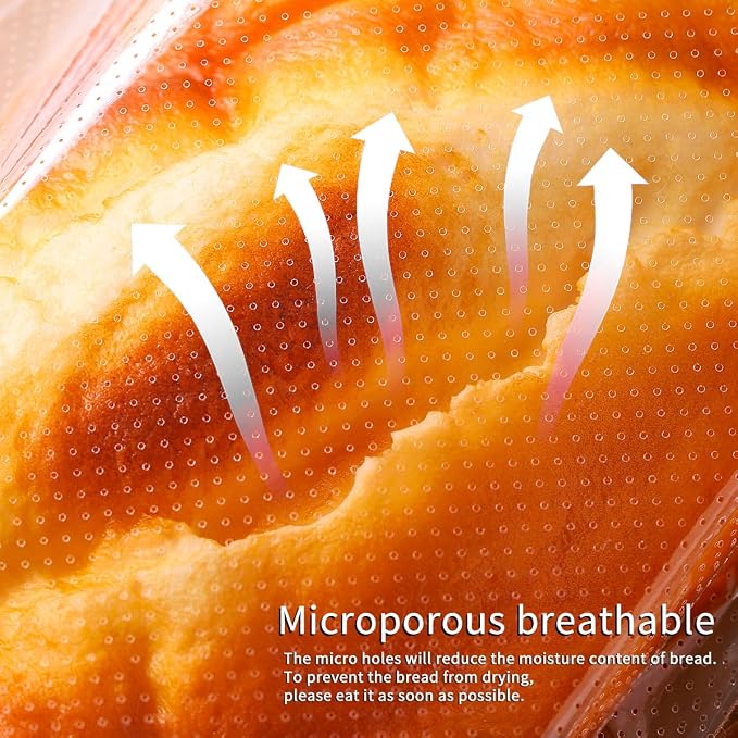 8 x 12 Inch Mirco Perforated Bread Bags, 100 Clear Plastic Bakery Bags With Free Twist Ties, Suitable for Mini Bun/Donut/Muffin/Bagel