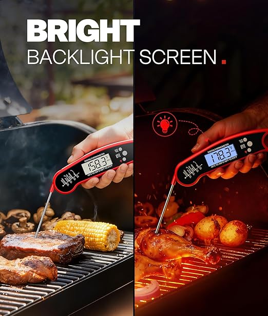 Meat Thermometer Digital – Instant Read Food Thermometer for Grilling, BBQ, Air Fryer, Smoker, Candy Making with Foldable Probe, Kitchen Gadgets, BBQ Essentials, Gift for Dad Men Husband Him, Red