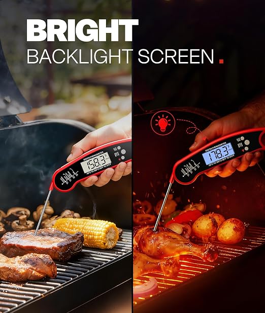 Meat Thermometer, Digital Instant Read Food Thermometer for Grilling, BBQ, Air Fryer, Smoker, Candy, Kitchen Gadgets, BBQ Essentials, Gift for Dad, Men, Women, Red, 2 Pack