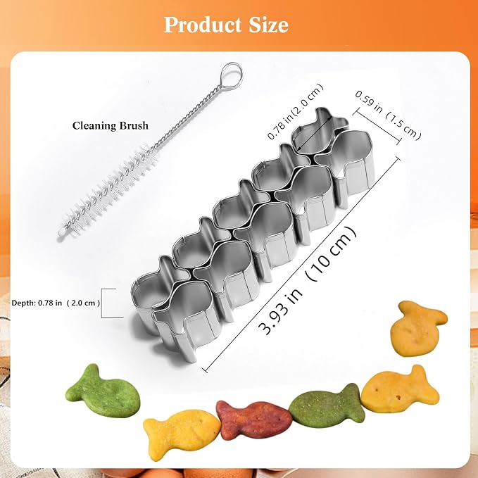 Goldfish Cracker Cutters 2 PCS, Mini Cookie Cutters 304 Stainless Steel Food Safe Grade, Single-Row Goldfish Cutters Designed, Come with Cleaning Brush, Easy To Clean (2)