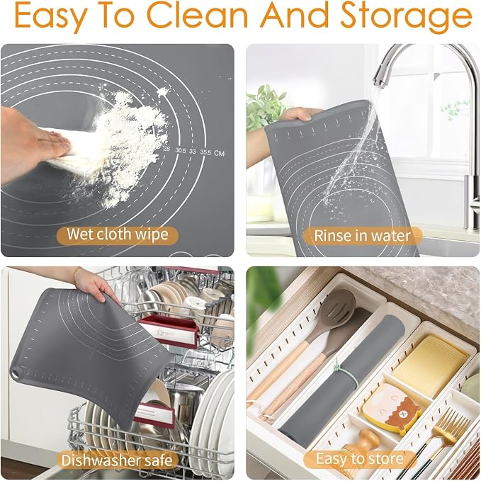 Extra Large Silicone Pastry Mat 20" x 28", Thick Baking Mat with Measurements and Edge Heightening, Non-Slip Food Grade Silicone Pad for Dough Kneading, Rolling Pie Crust, and Countertop Protection