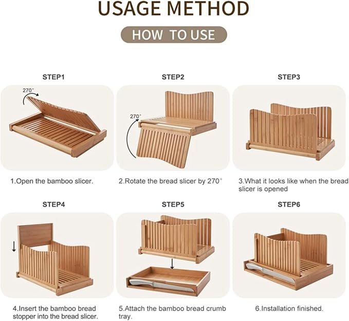 Nature Bamboo Bread Slicer Cutting Foldable Wood Bread Cutter Adjustable 3 Thickness Loaf Bread Cutting Board For Homemade Bread Loaf Cakes Bagels Kitchen Baking Tools