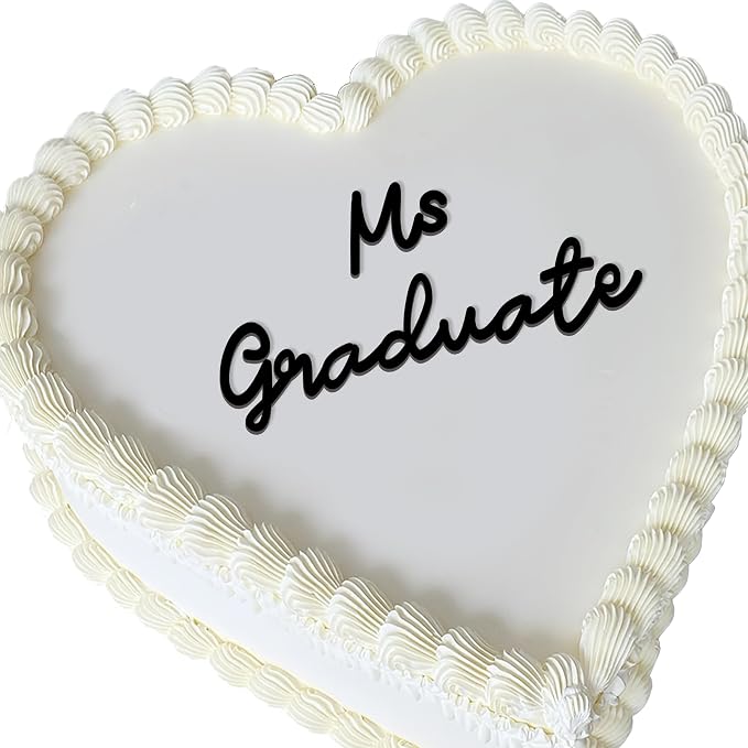 Ms Graduate Cake Topper 2026, Self Celebration Graduation Cake Decoration, Proud of Myself Grad Cake Topper, Black Acrylic Flat Topper for Girls Party Photoshoot (Ms graduate)