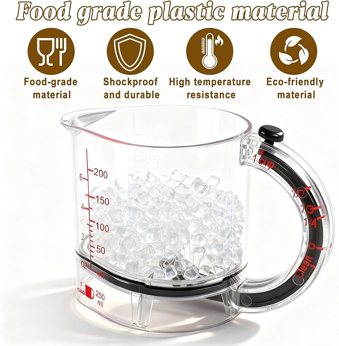 4-in-1 Adjustable Measuring Cup - Multi-Functional Measuring Cup, with Adjustable Base & Scraper-Style Seal Base, Space-Saving Easy to Clean for Cooking and Baking & Ingredients