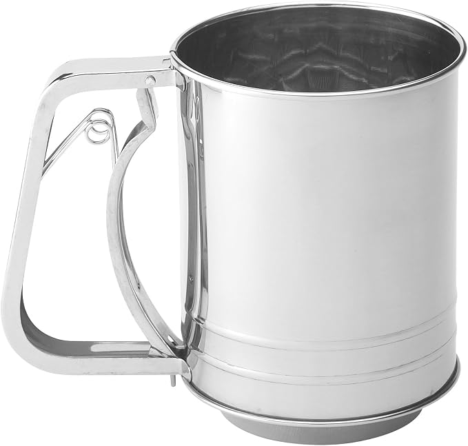 Mrs. Anderson's Baking Hand Squeeze Flour Sifter, Stainless Steel, 3-Cup Capacity, For Breaking Up Clumps And Aerating Flour And Powdered Sugar