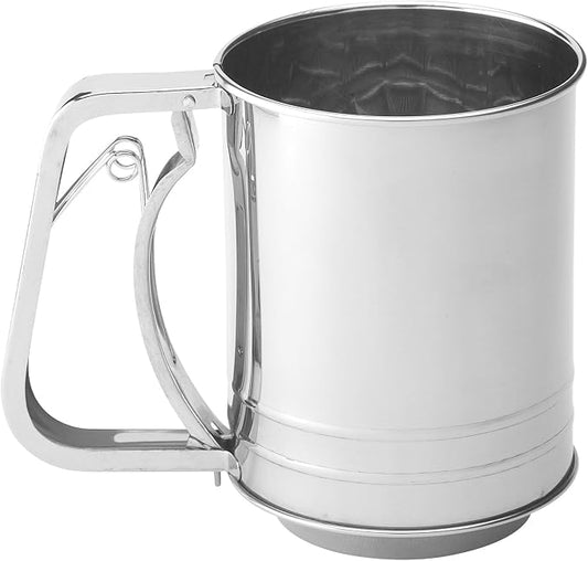 Mrs. Anderson's Baking Hand Squeeze Flour Sifter, Stainless Steel, 3-Cup Capacity, For Breaking Up Clumps And Aerating Flour And Powdered Sugar