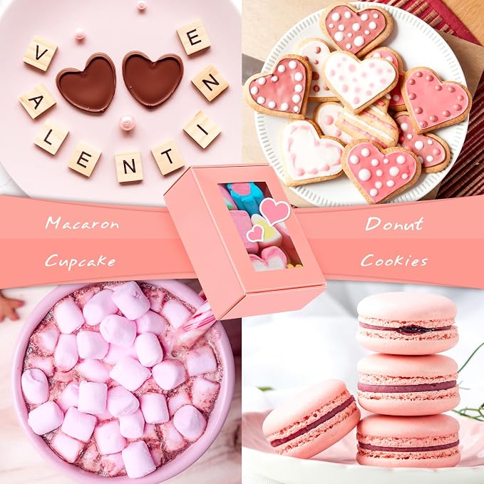 Zonon 60 Pcs Soap Boxes for Homemade Packaging, Mini Kraft Boxes with Window for Bakery Candy Soap Making Gift Packaging, 3.7x2.6x1.4 Inch (Pink)