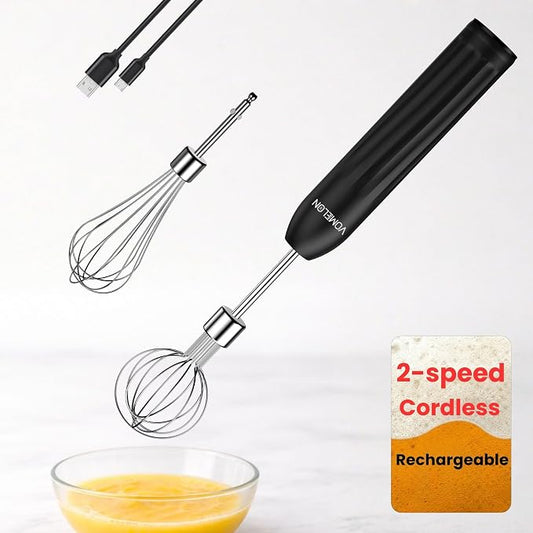 Handheld Electric Egg Beater Whisk,2-Speed USB-C Rechargeable Portable Wireless Balloon Whisk for Eggs, Milkshake Cream, Butter, Baby Food Fruits, Sauces and Soup for Kitchen,Camping Baking-Black
