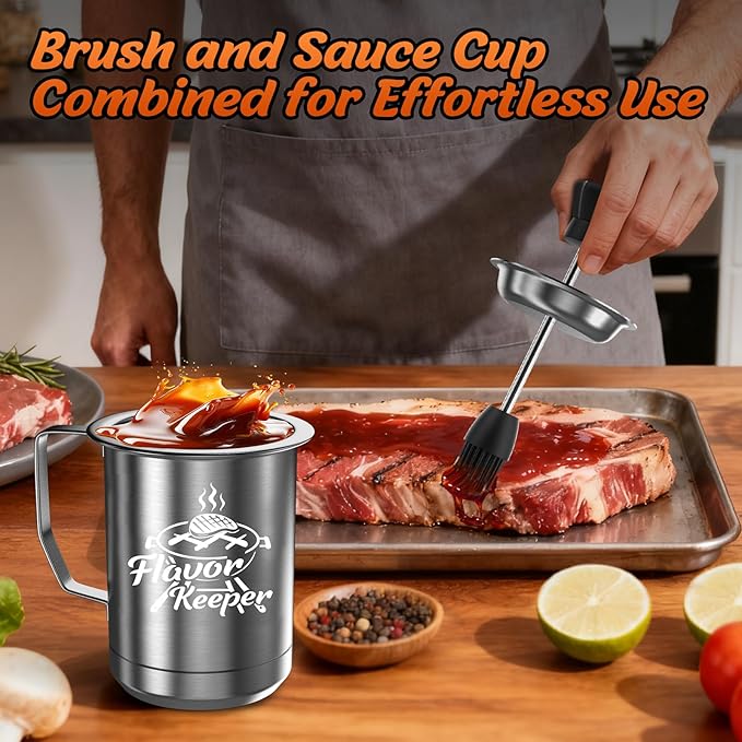 Dusor Gifts for Him Men Women BBQ Sauce Pot and Basting Brush Set, Gifts for Him Who Have Everything Kitchen Gadgets, Grilling Gift for Men, Cooking Grilling Accessories Gift for Dad Husband Boyfriend