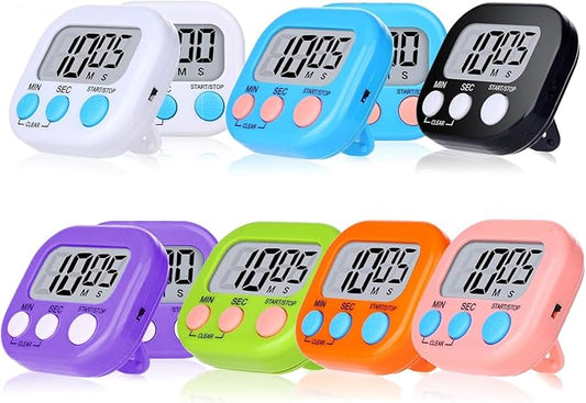 10 Pack Magnetic Digital Timers for Classroom & Kitchen – Loud Alarm Countdown Timer for Kids, Teachers, Cooking, Exercise – Large Display, Easy 3-Button Operation, Multi-Color