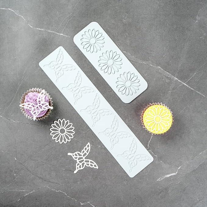 Restaurantware Pastry Tek Fondant Impression Mat 1 Reusable Fondant Embosser - Butterfly Pliable Gray Silicone Cake Impression Mat Dishwashable For Cake Decoration
