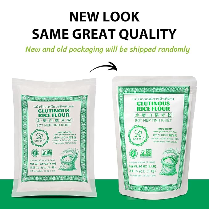 Soeos Glutinous Rice Flour 32 Ounce (Basic), Rice Flour for Baking or Cooking, All Natural White Rice Flour, Vegan, Gluten-Free