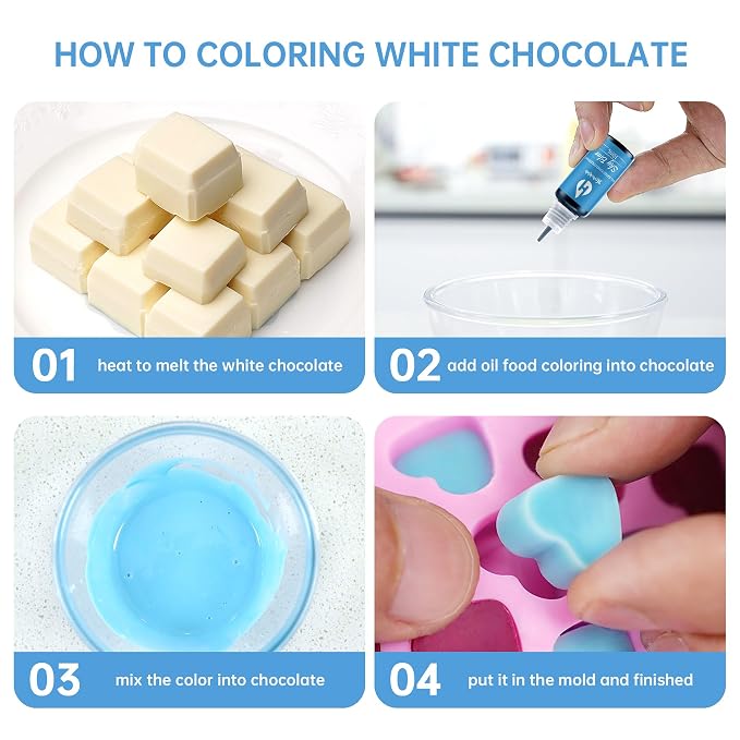 Oil Based Food Coloring for Chocolate Herbeklab 12 Colors x 10 ml Concentrated Oil Food Dye for Melting Chocolate, Candy Melts, Cake Pops, Strawberries - 12 mill