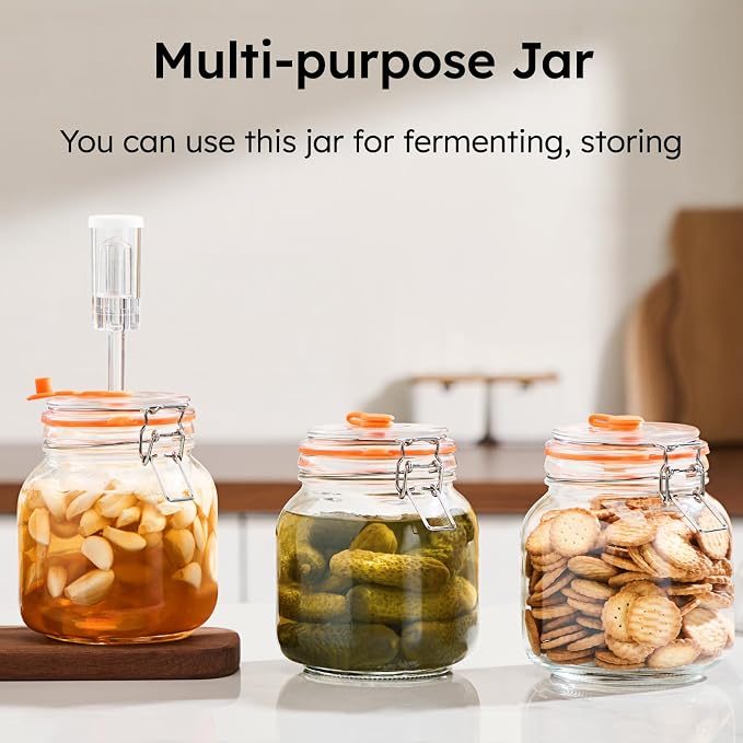 Jillmo 1 Liter Fermentation Jar, Square Glass Fermenting Kit with Weights for Making Sauerkraut, Kimchi, Pickles & More, Pack of 2